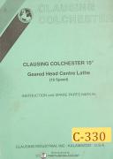 Clausing-Colchester-Clausing Colchester 15\", Geared Head Centre Lathe, Instruct & Parts Manual 1995-15\"-01